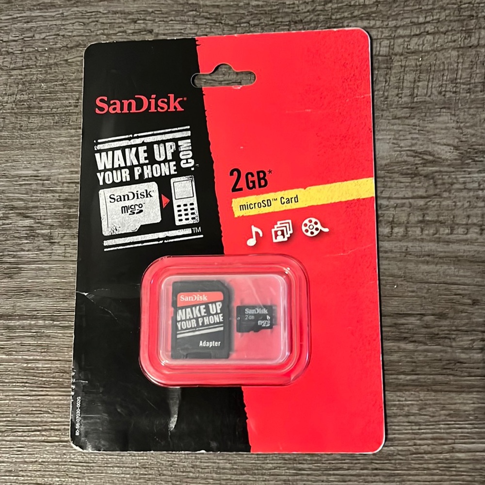 MicroSD card 2GB SanDisk phone adapter device storage disc